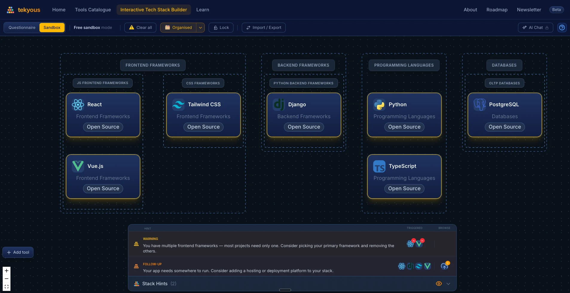 Tekyous Builder canvas