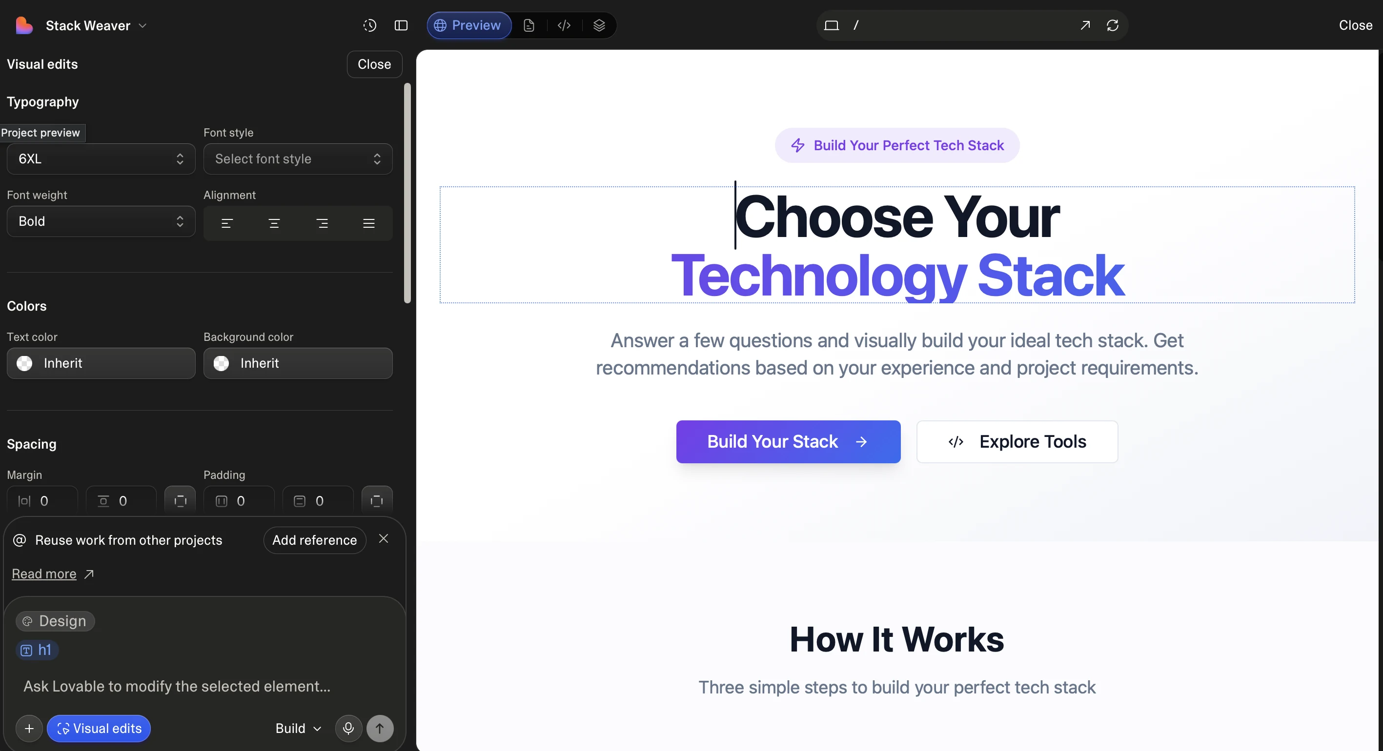 Lovable's visual edits - use the interface to edit the app